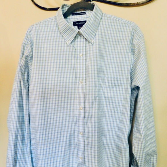 Land's End Mens Traditional Fit NO IRON Pinpoint Oxford Long Sleeve Shirt Sz L - Picture 2 of 7